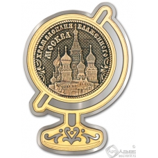 Магнит из бересты Москва-Храм Василия Блаженного глобус серебро
